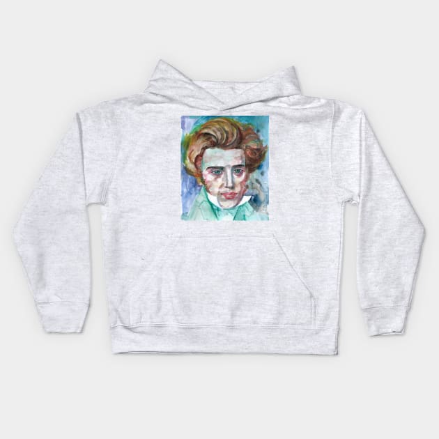 SOREN KIERKEGAARD watercolor portrait Kids Hoodie by lautir